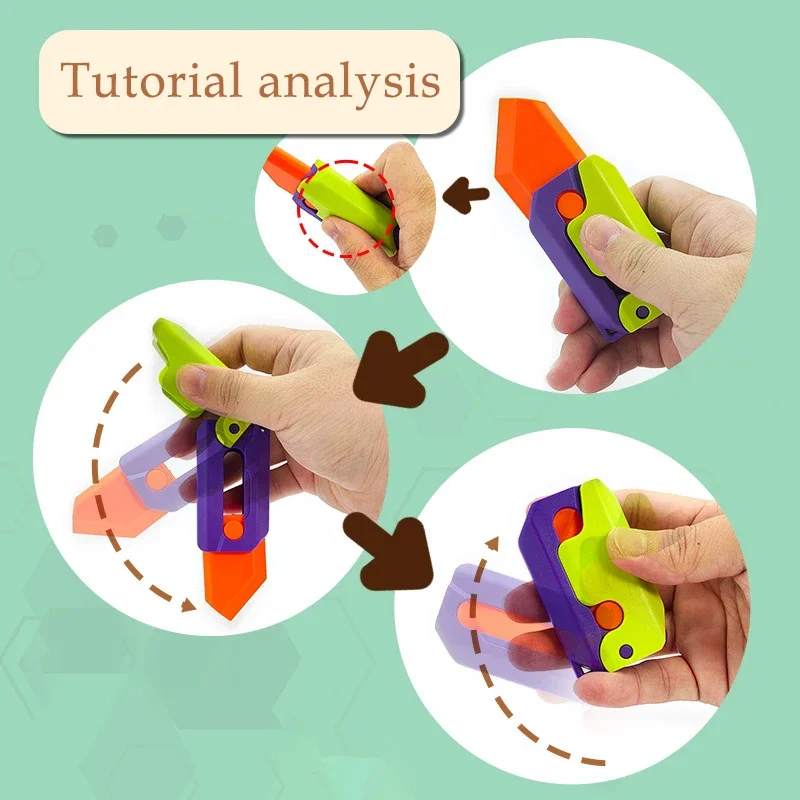 3D Carrot Gravity Knife Fidget Toys Children Decompression Push Card Small Toy 3D Printing Plastic Carrot Knife