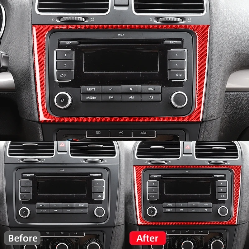 폭스 바겐 골프 6 Gti R MK6 2008-2012 탄소 섬유 자동 중앙 제어 CD 패널 프레임 장식 스티커 자동차 액세서리