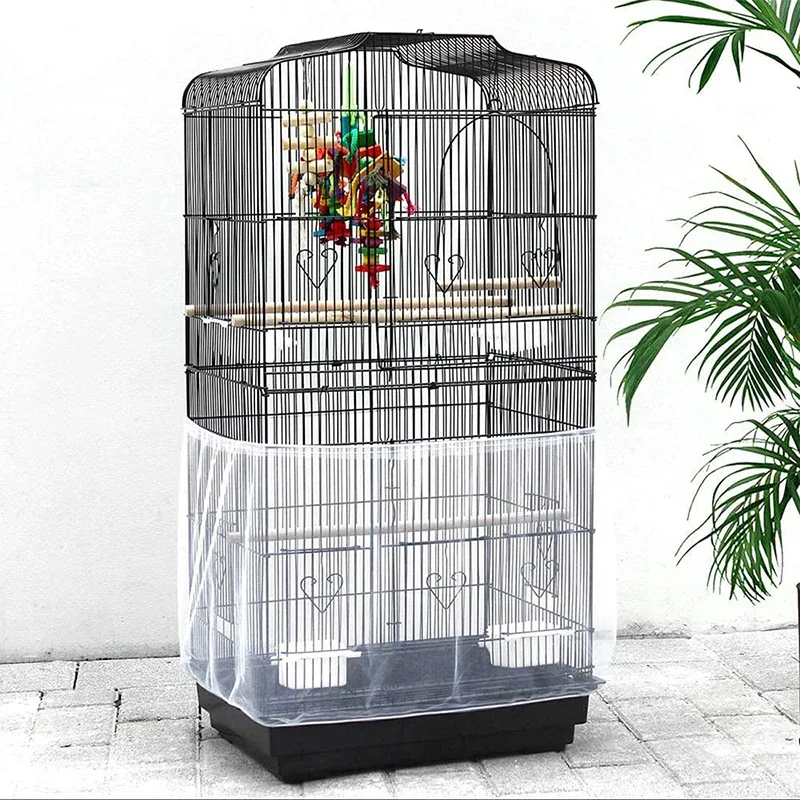 Bird Cage Cover Universal Bird Cage Seed Catcher Guard Net Cover Parrot Nylon Mesh Net Cover Airy Cage Stretchy Skirt for Round Square Cages