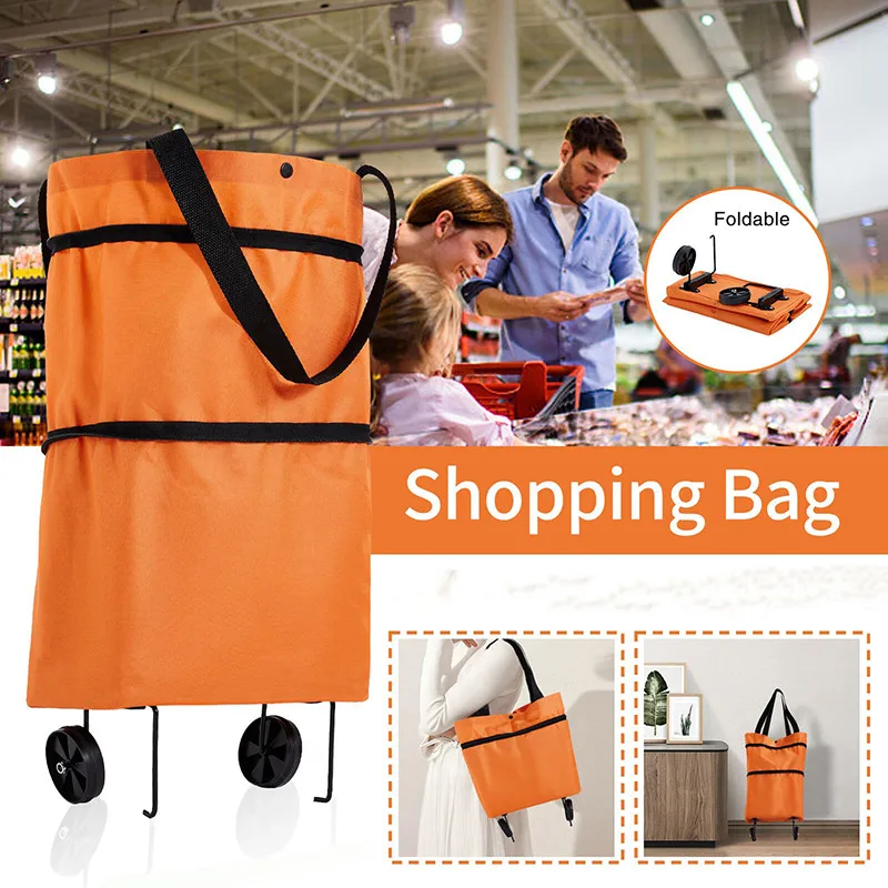 

Foldable Shopping Trolley Bag With Wheels Large Reusable PVC Hand Tote Bolsas Supermarket Grocery Pull Cart Bag