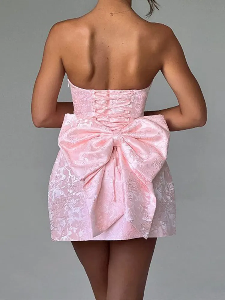 Women's Sexy Mini Dress Sleeveless Halter Lace Up Backless Big Bow