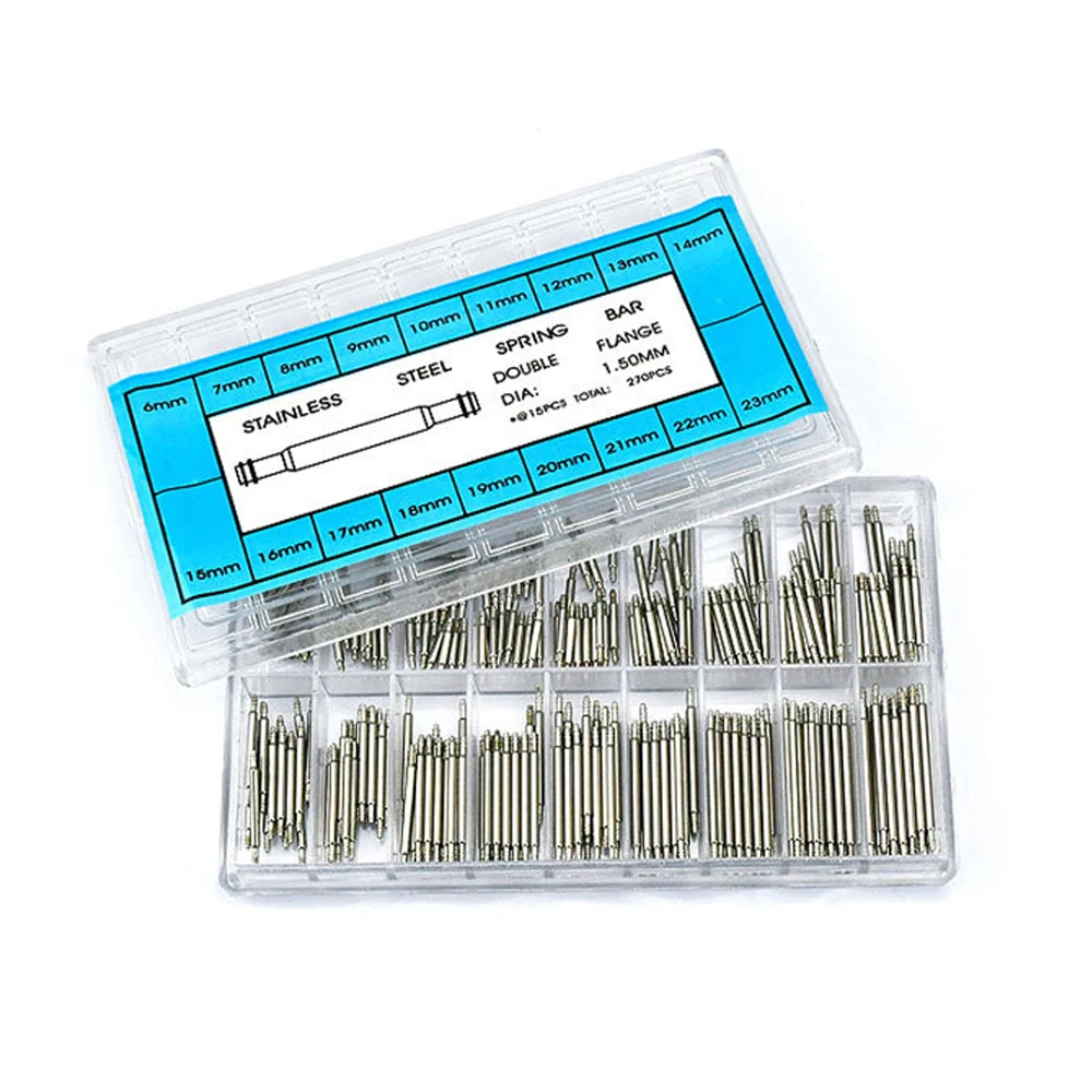 Watch Spring Bar Tool 270pcs/set Strainless Steel Spring Bars Dia 1.5mm/1.8mm length 8mm-25mm/6mm-23mm Watchband Strap Belt Watch Repair Tools Pin