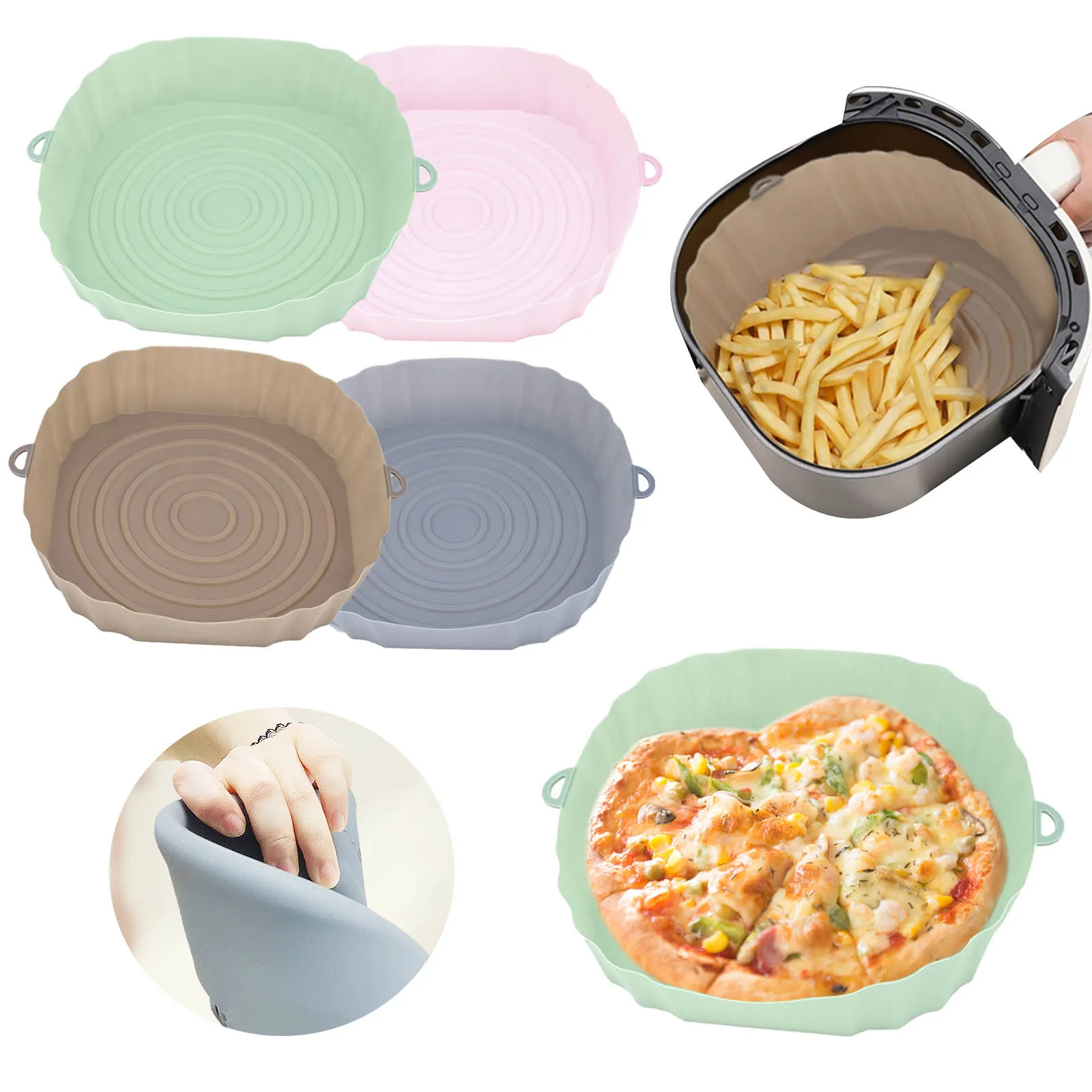 Acquista Friggitrici ad aria in silicone Teglia da forno Pizza fritta Pollo  Mat AirFryer Pentola in silicone Rotonda riutilizzabile Tortiera Accessori  per friggitrice ad aria