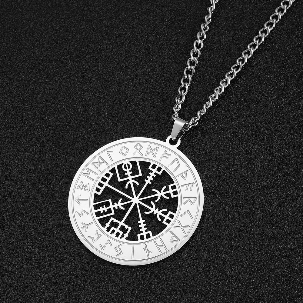 Dawapara Vegvisir Anhänger Halskette Nordische Runen Kompass Halskette Schutzamulett Edelstahl Schmuck – Detail 10