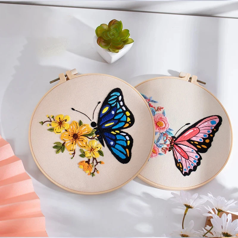 Beginner Butterfly Embroidery Kit – Printed Cross Stitch Set with Hoop 4