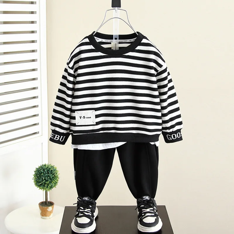 

Spring Autumn Children Tracksuits Boy Girls Clothes Casual Stripe 2Pieces Sets Teenage Sweatshirts Top Pants Outfit Loungewear