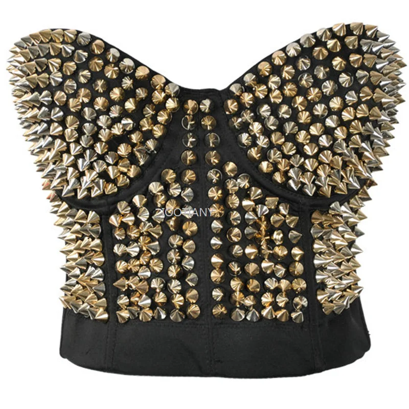 

Sexy Metal Studded Prom Queen Corset Punk Rave Silver Studded Rivet Bra Women Sexy Push Up Bustier Bra With Spikes Sexy Lingerie