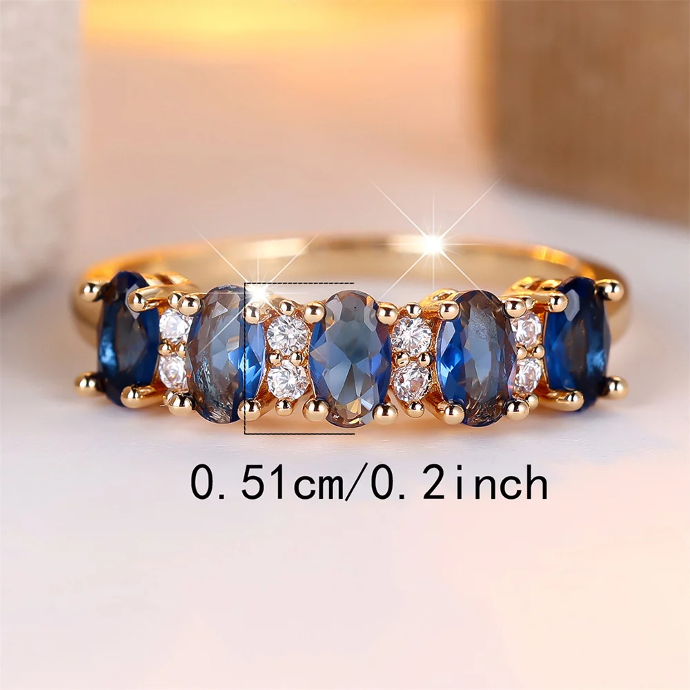 Single Row Blue Crystal Cute Oval Stone Rings For Women Vintage Gold Color Engagement Ring Wedding Jewelry Bridal Birthday Gifts