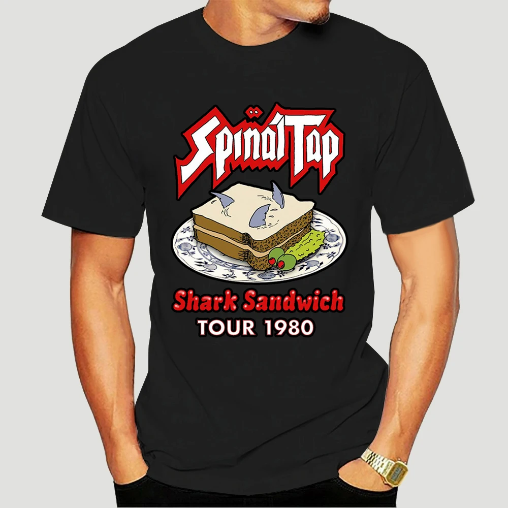 

Print T Shirts Short Printing Spinal Tap Band Shark Sandwich Tour 1980 Black T Shirt Size S 2Xl New Arrivals Casual 8864X