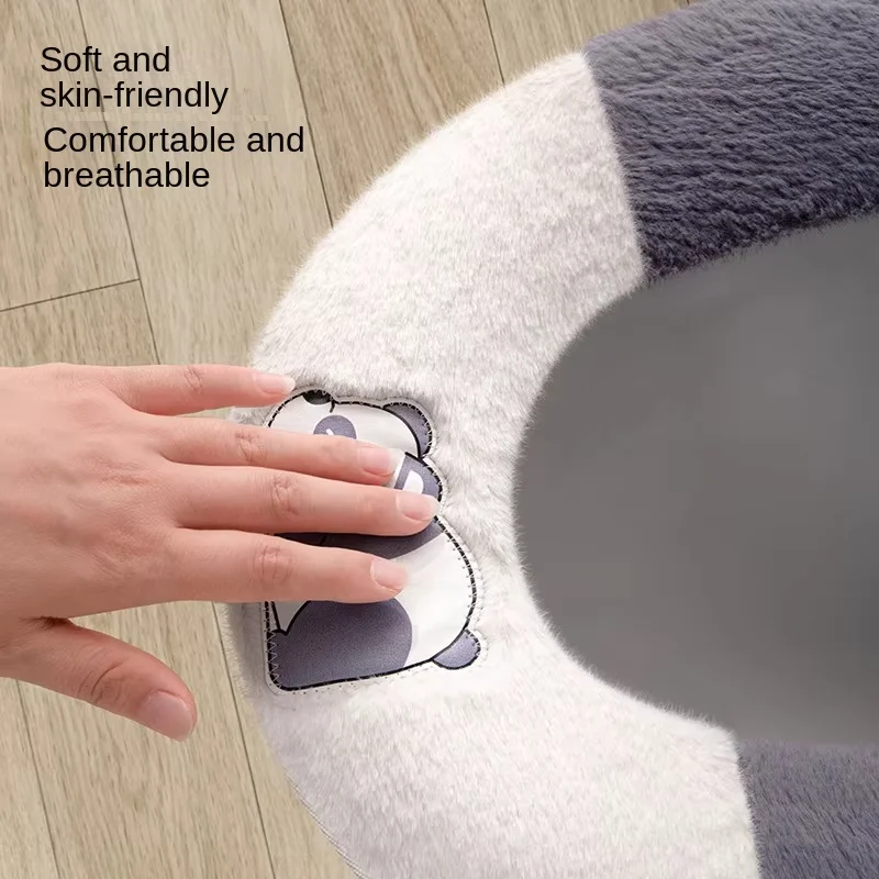 Cute Panda Home soft Toilet Seat Cover Thickened for winter Toilet pad case Warm WC rim Mat cape Portable Zipper potty cushion 2