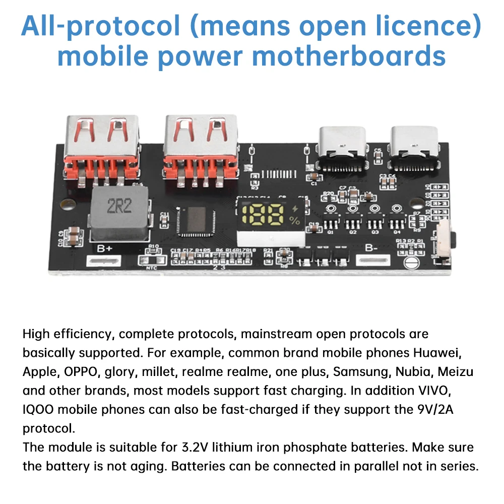 22.5W Power Bank Module Fast Charging DIY Circuit Board 3.2V LFP Battery Support QC4.0 PD3.0 Supports VOOC Protocol
