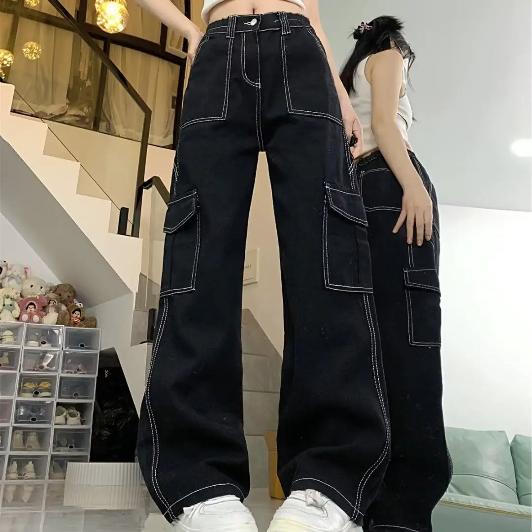 Hoch tailliertes Design, hübsche Jeans, amerikanische Taschen-Arbeitskleidung, lockere Street-Style-Arbeitshose mit breiter hoher Taille – Detail 13