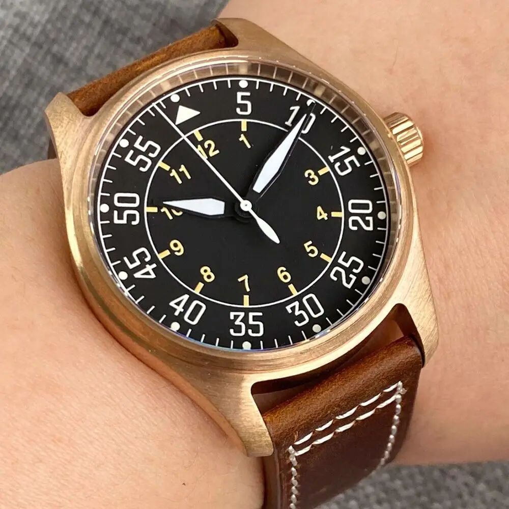 Cusn8 Tandorio 39Mm 20Atm Diving Nh35A Pilot Auto Watch Solid Bronze Case Man
