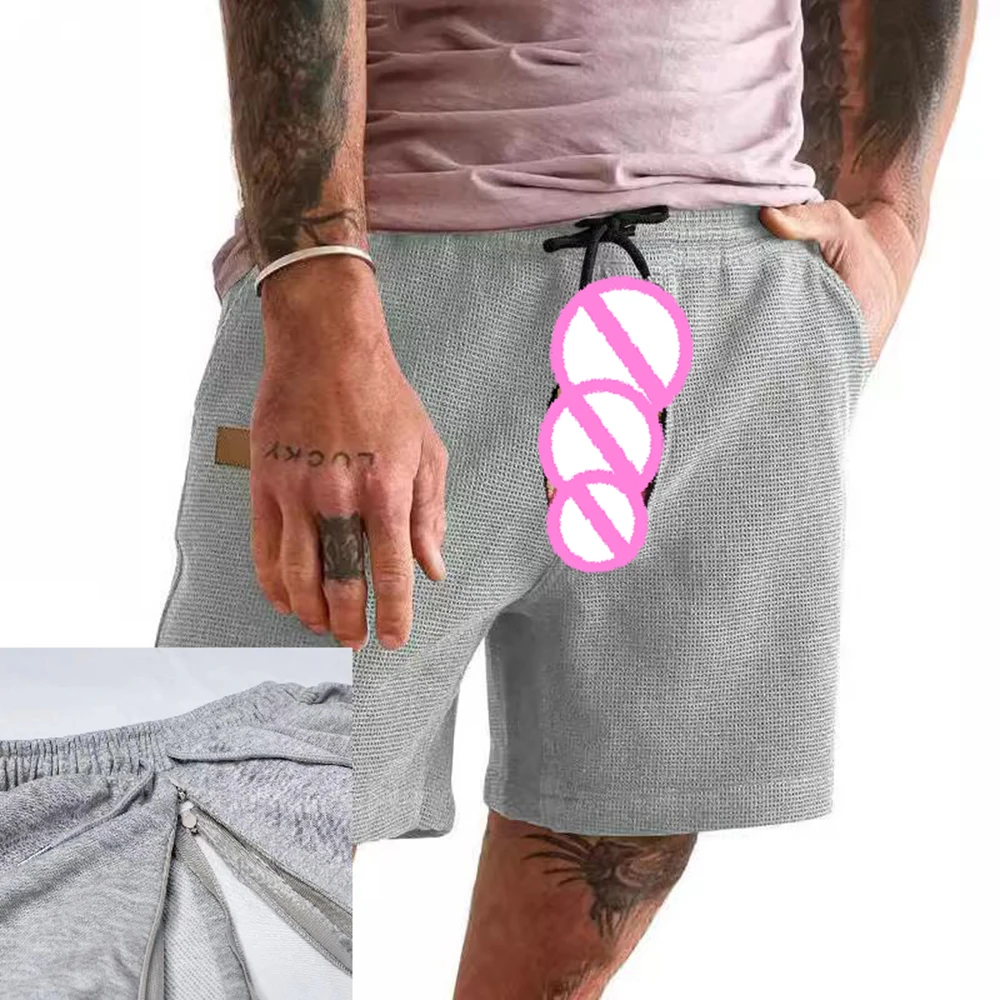 Invisible Open Crotch Outdoor Sex Summer Solid Color Shorts Men's Eroticism Fitness Sweatpants Trend Casual Running Beach Pants