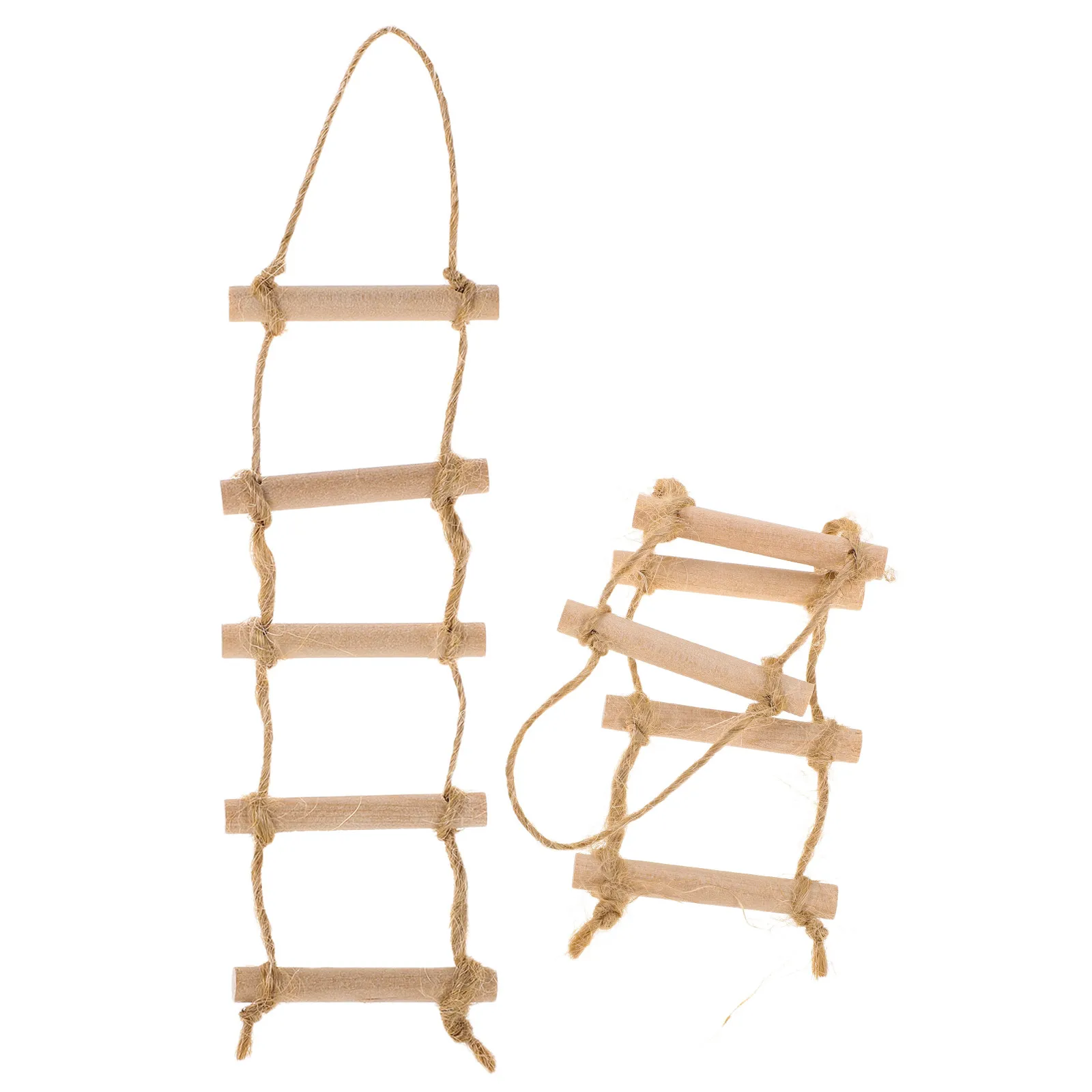 2Pcs 인형 집 교수형 밧줄 사다리 미니어처 나무 계단 소박한 나무 마이크로 풍경 액세서리 DIY 공예 가구 장식