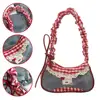 Fashion Grid Women Bag Lace Ribbon Stretchable Shoulder Strap Single Shoulder Underarm Bag Daily Commuting Student Handbag 3 Fashion Grid Women Bag Lace Ribbon Stretchable Shoulder Strap Single Shoulder Underarm Bag Daily Commuting Student Handbag 3