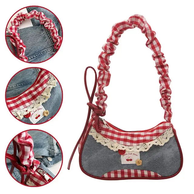 Fashion Grid Women Bag Lace Ribbon Stretchable Shoulder Strap Single Shoulder Underarm Bag Daily Commuting Student Handbag 3 Fashion Grid Women Bag Lace Ribbon Stretchable Shoulder Strap Single Shoulder Underarm Bag Daily Commuting Student Handbag 3