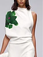 UOOZEE 2025 New Summer Women's 2 Piece Sets Fashion Floral Printed High Neck One-shoulder Tops & High Waisted Straight Leg Pants - Image 2