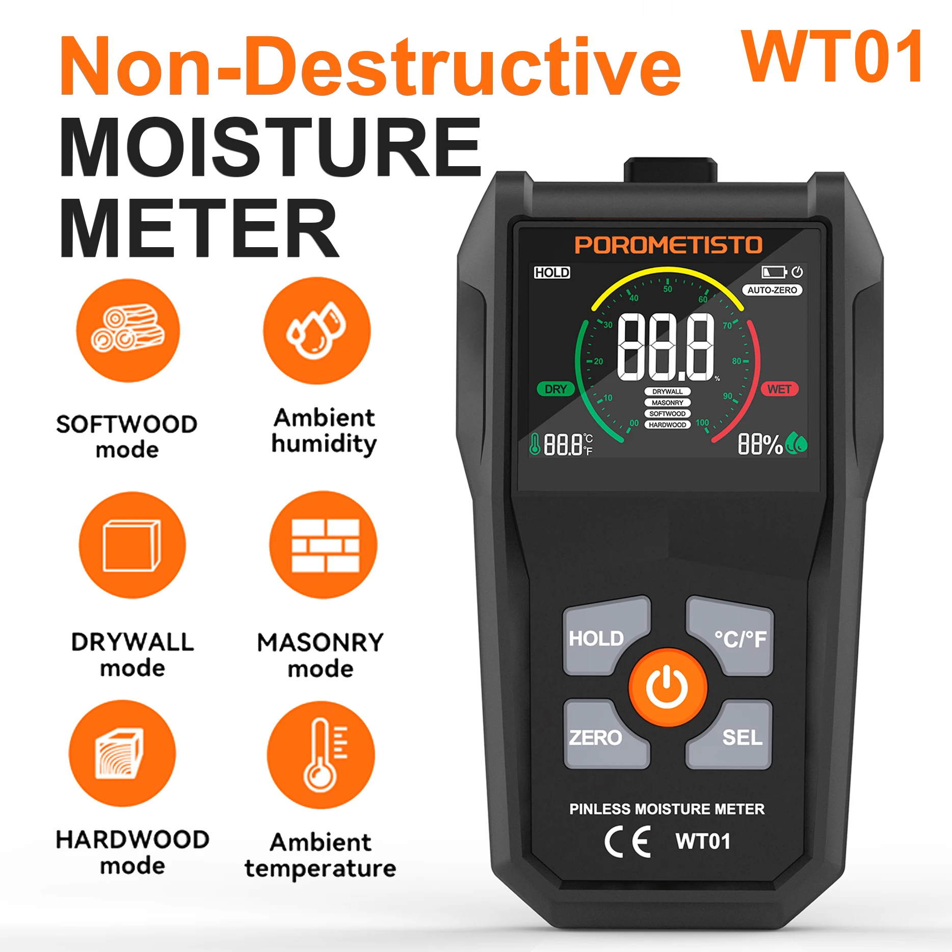 Wood Moisture Meter Handheld Wood Moisture Meters 6-in-1 Moisture Detector VA Digital Detector Wood Hygrometer Drywall Timber Damp