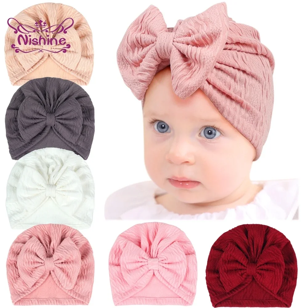 

Nishine Handmade Bow Knot Baby Kids Hat Newborn Beanie Toddler Infant Children Turban Caps Hair Accessories Photography Props