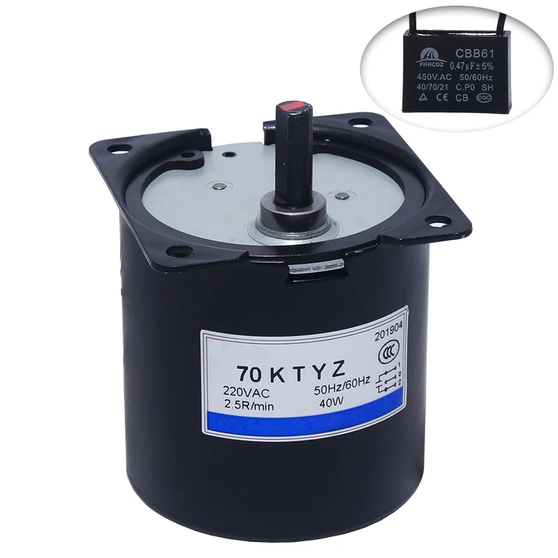 

70KTYZ High Torque 160KG 40W AC 220V Permanent Magnet Synchronous Motor CW/CCW Metal Geared Slow Speed Motor 2.5 To 110RPM