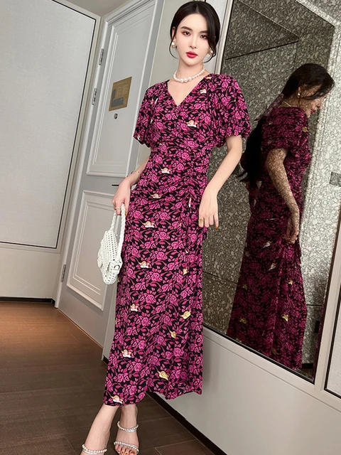 MingJieBiHuo Fashion Summer Print Long Dress Women Ladies Clothes Elegant Pretty Chiffon Sexy Strap Slim Slit