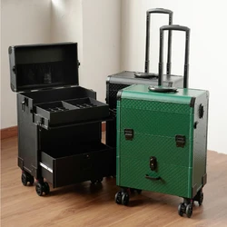 Professional makeup cart wheels Rolling cosmetic case woman Nail Tattoo Makeup Suitcase Large capacity Trolley Cosmetic Bag