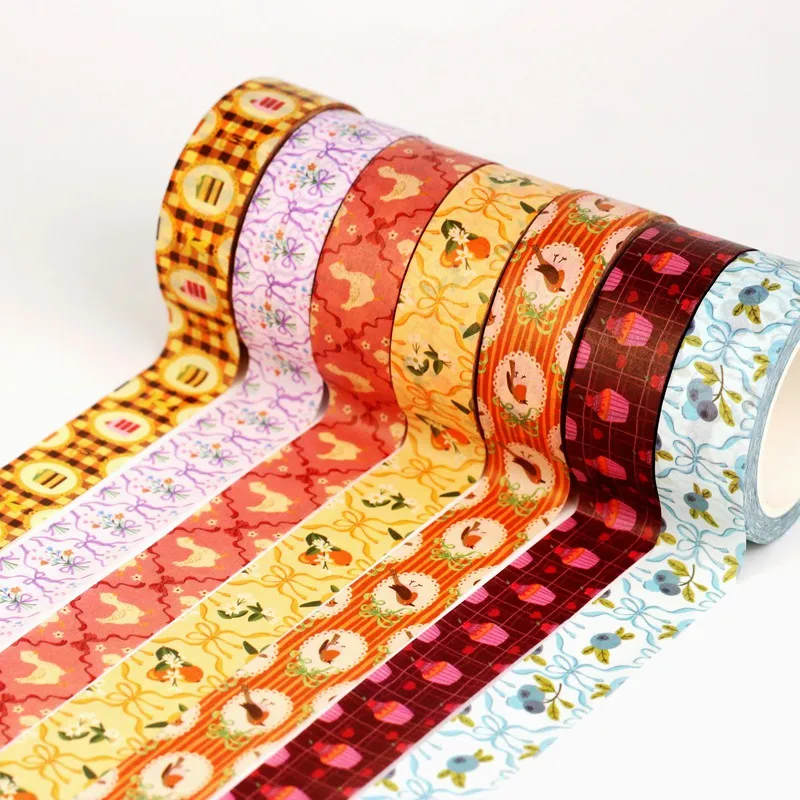 2026 NEW 1X 10M 오리 새 케이크 블루베리 꽃 그리드 스프링 와시 테이프 세트 (스크랩북킹 마스킹 테이프 귀여운 저널 문구용)