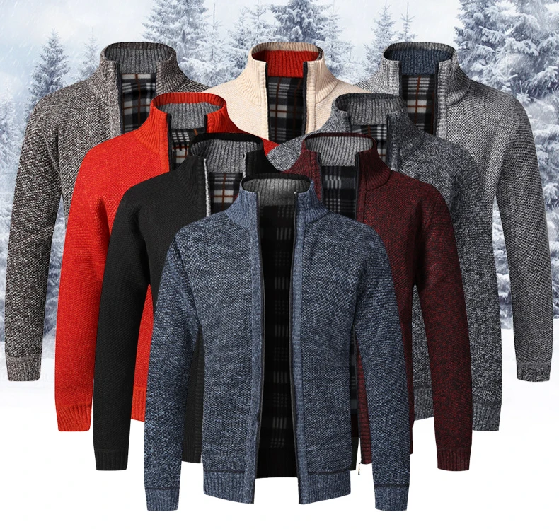 Herbst Winter Warmer Cardigan Herren Fleece-Pullover Jacken mit Reißverschluss Slim Fit Luxusmarke Gestrickter Pullover Mantel American Jersey 2029 – Detail 2