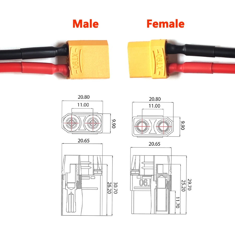 XT60 XT90 Female / Male Plug Battery Parallel Connector with Silicone Flexible Wire14AWG /12AWG/10AWG for RC Lipo Battery Motor