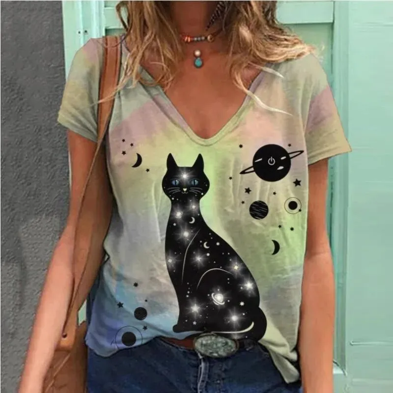 

Футболка женская оверсайз с V-образным вырезом и коротким рукавом