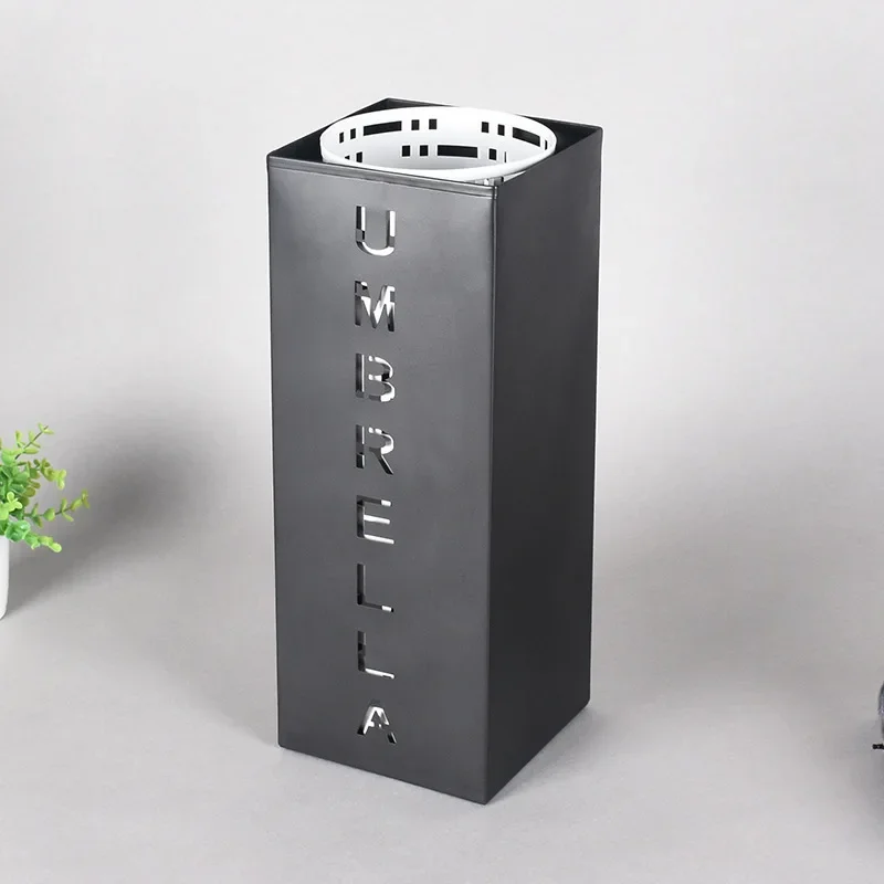 Metal Umbrella Stand Newspaper Magazine Storage Organizer Stamped Embossed Square Design Dried Flower Vase Holder