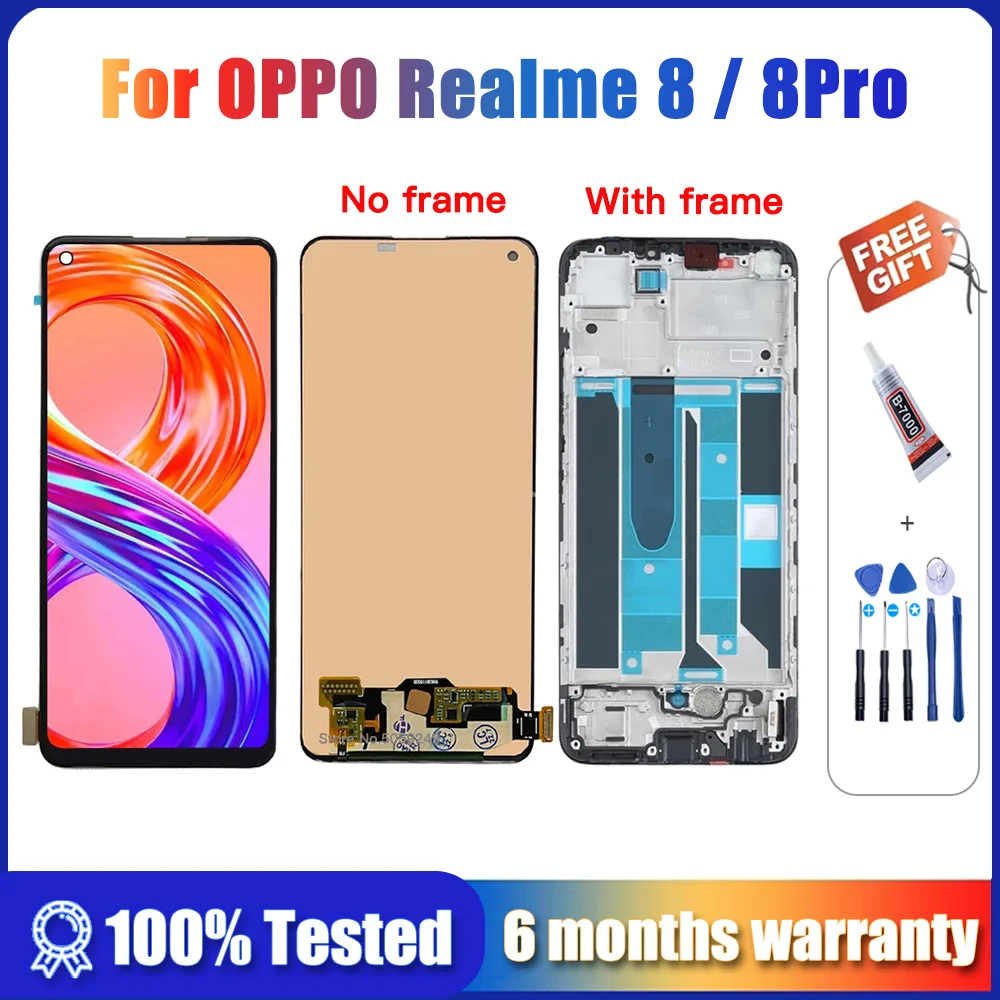 

ЖК-дисплей 6,4 дюйма для OPPO Realme 8 Pro RMX3081, дисплей для Realme 8 4G RMX3085, сенсорный экран с рамкой и дигитайзером в сборе, замена