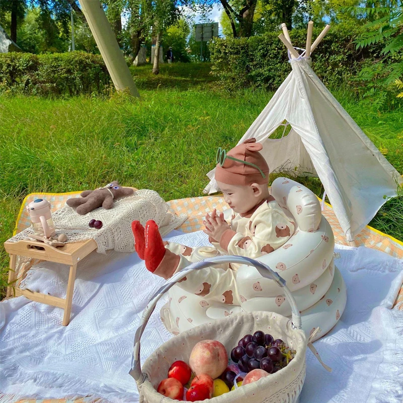 Baby Inflatable Sofa Children Puff Portable Bath Chairs PVC Multifunctional Seat Practice Sitting Bath Stool 4