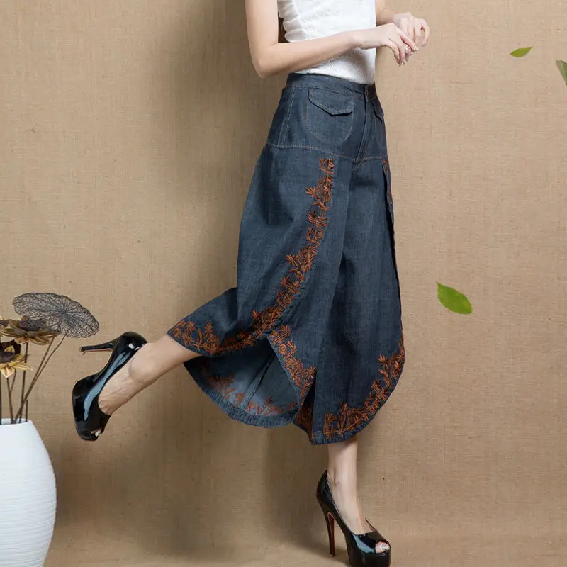 

Literary Embroidery Flower Jeans Woman High Waist Pants for Women Wide Leg Pant Urban Women's Clothing Spring Summer 2023 Jean