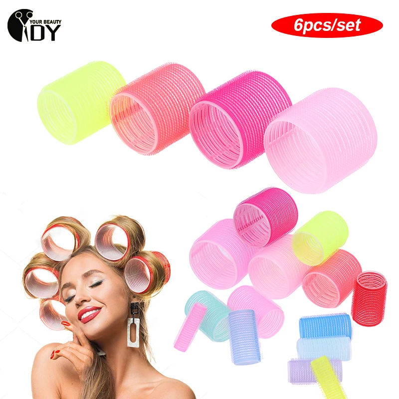 6pcs Self-Grip Hair Rollers Heatless Hair Curlers No Heat Bangs Volume Roller Salon Dressing Curlers Styling