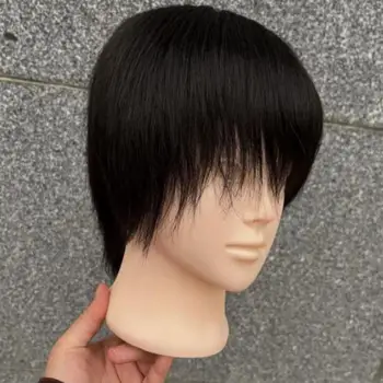 Testa di manichino con capelli umani veri, capelli corti neri, perfetta per la pratica di parrucchieri, strumento per lo styling e la bellezza.