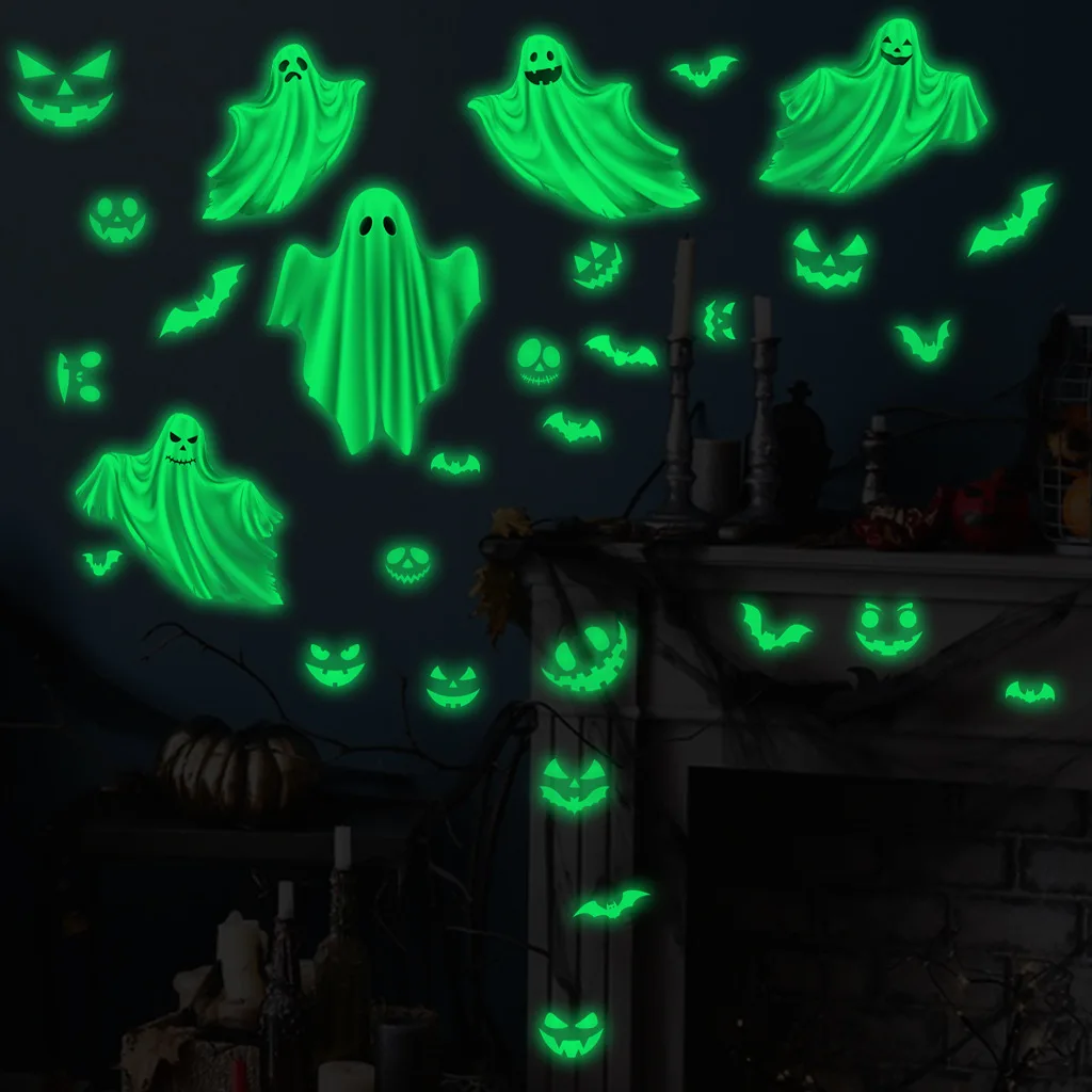 Creative Horror Ghost Luminous Stickers Halloween Decorations for Home Bedroom Room Fluorescent Decals Glow In The Dark Stickers