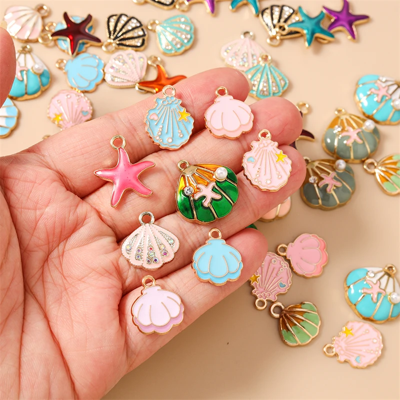20 Stück niedliche Emaille-Anhänger in Form von Seesternen und Muscheln für die Herstellung von Ohrringen, Halsketten, Armbändern, DIY-Bastelarbeiten und Schmuckzubehör – Detail 1