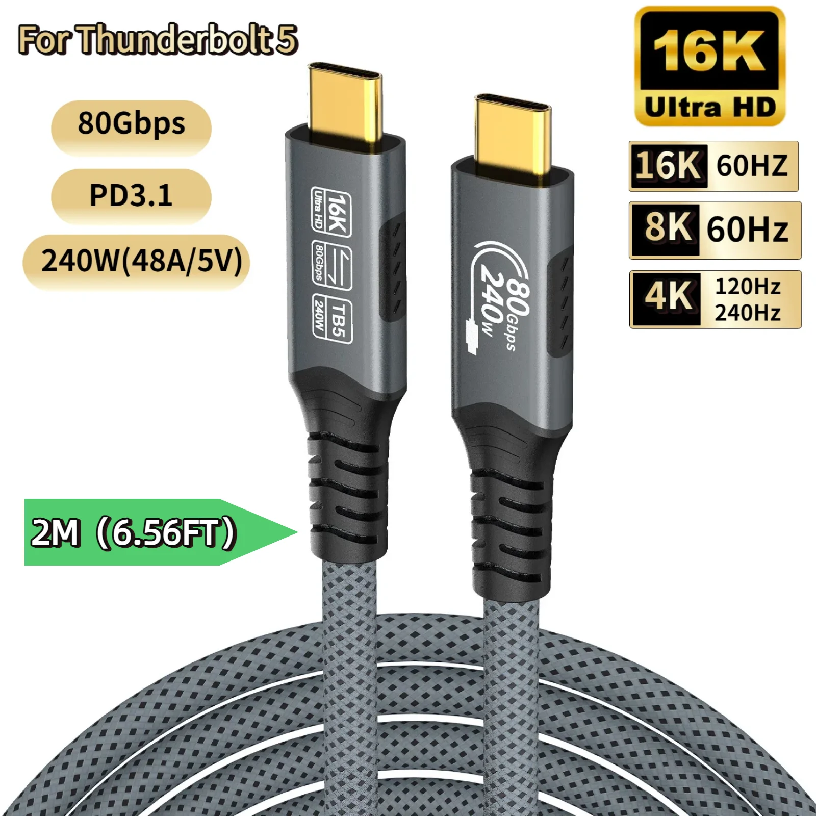 Ultra-Fast Thunderbolt 4 USB4 Extension Cable with 8K Video and PD240W Charging