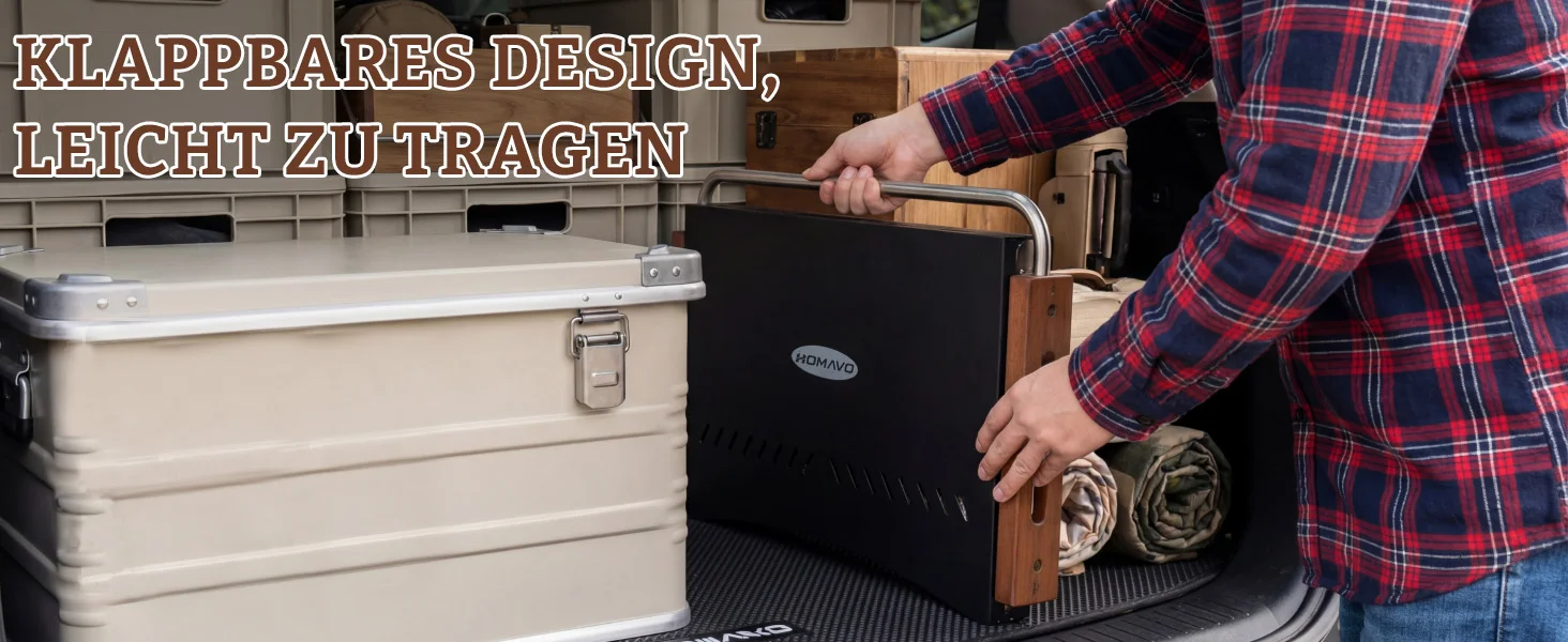 ompakter Holzkohlegrill für Camping, Picknick und Garten
