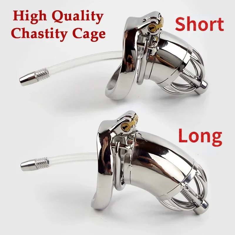 Stainless Steel Male Chastity Cage With Catheter Chastity Restraint Cock Cage Adult Erotic Sex Toys For Man Gay 18+