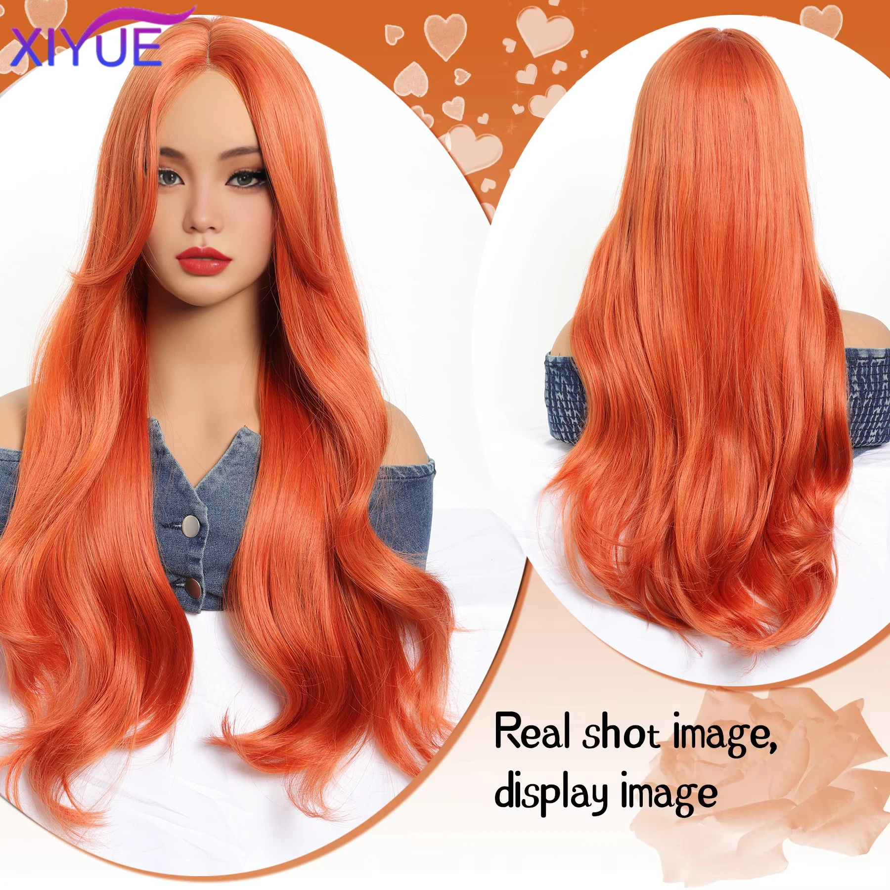 XYwater wave orange synthetic wig women's wavy natural wig role-playing party wig heat-resistant Lace Front Wigs synthetic wig