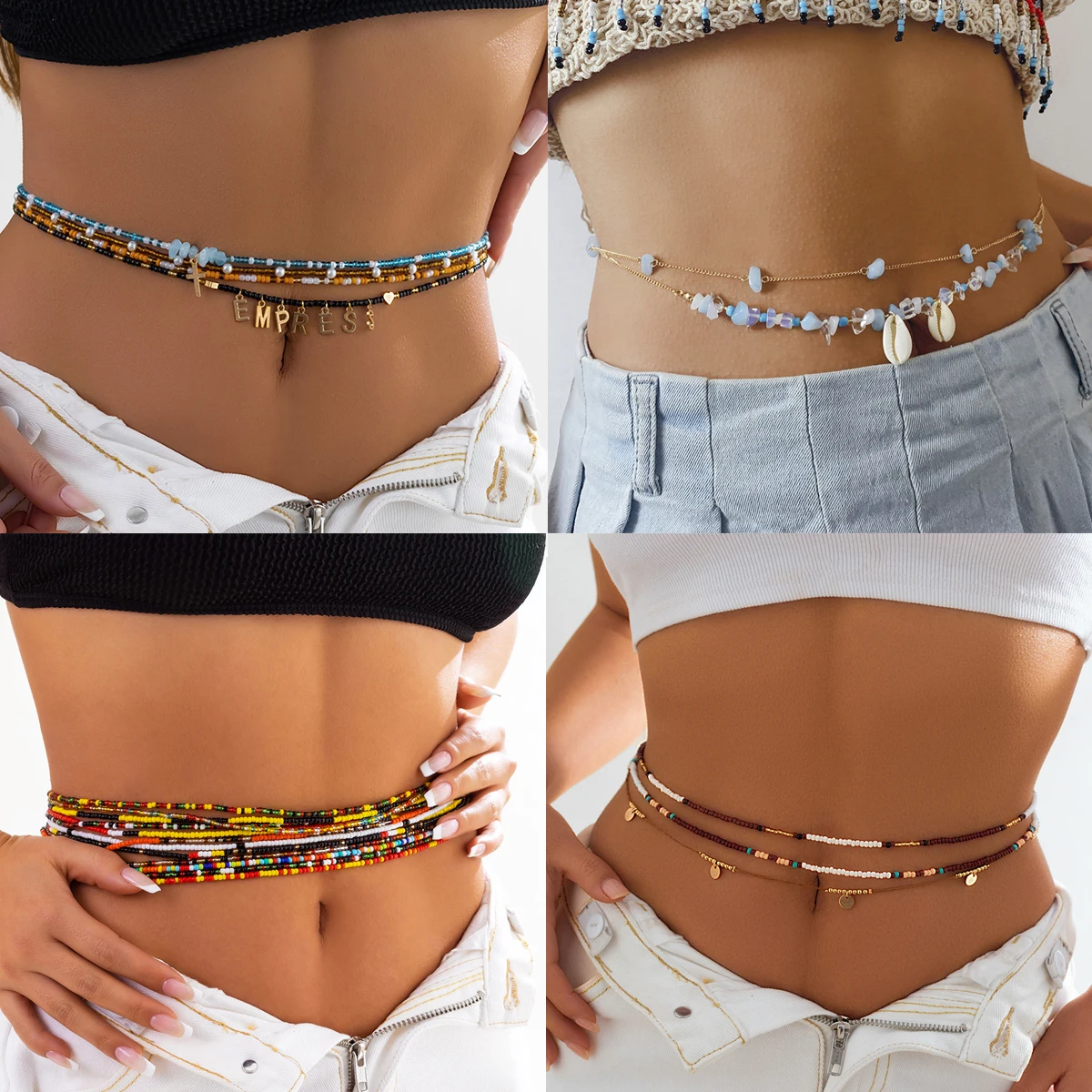 Summer Beaded Waist Chain Metal Bikini Multi Layer Waist Belly Chain Sexy  Beach Beads Body Chain Pearl Simple Waist Chain for Women Girls (Beads Belly