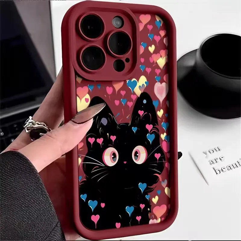 Charming Black Cat Print Silicone Soft Case Cover