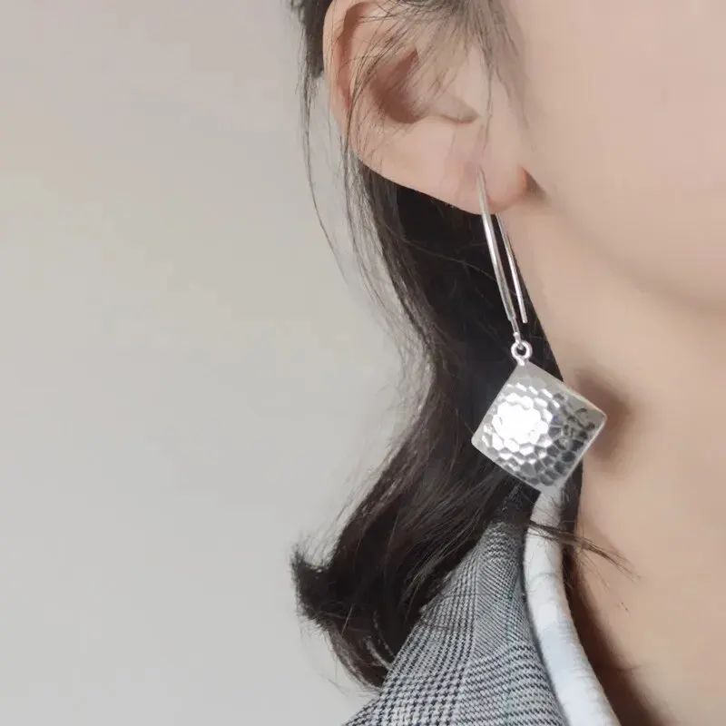 여성용 빈티지 기하학 귀걸이, 우아한 마름모 귀걸이, 코트 스타일, 예술적 요정..