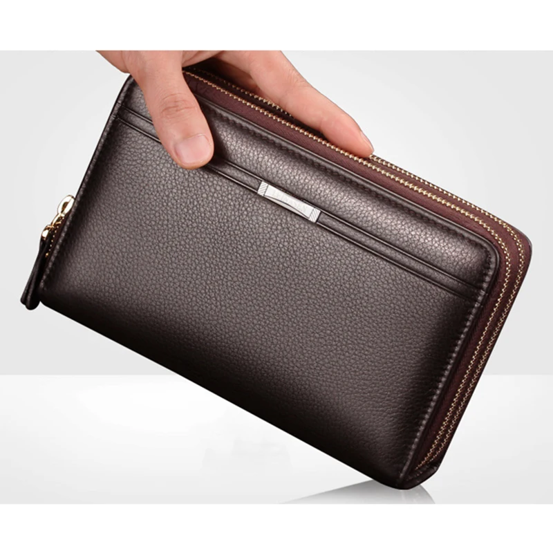 Leather Clutch Bag for Man Long Wallet Fashion Luxury Purse Square Bolsas Card Phone Pouch Hand Porter Bag Male Men'S Necessaire