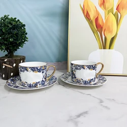 Vintage Blue  Porcelain  Coffee Cups And Saucers  Luxury Afternoon Tea Party Court Tea Cup Set With Gift Box