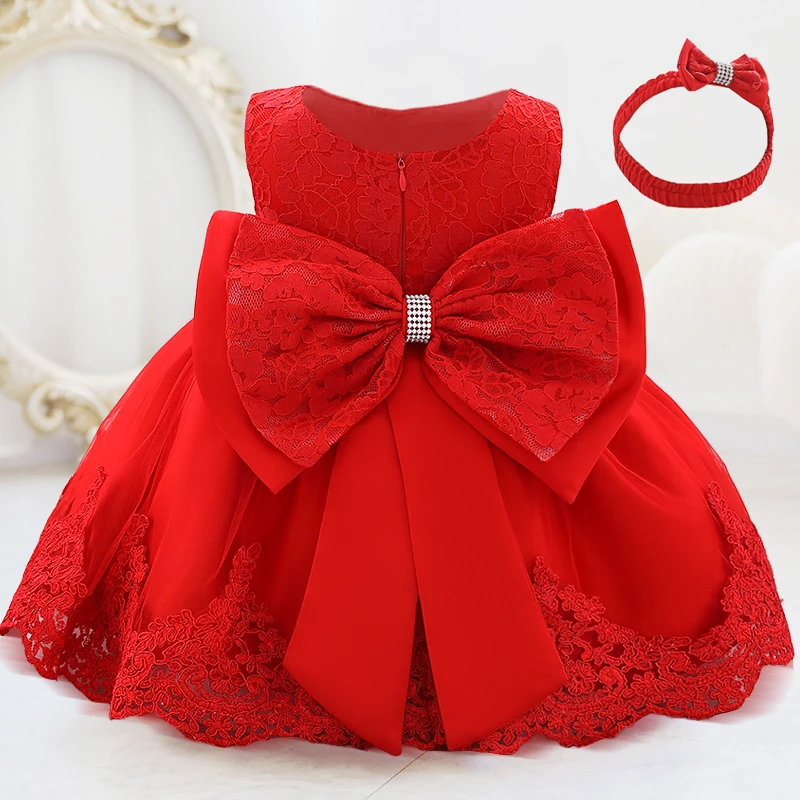 Infant First Birthday Dress Baby Girl Costume Big Bow Princess Baptism Party Dress