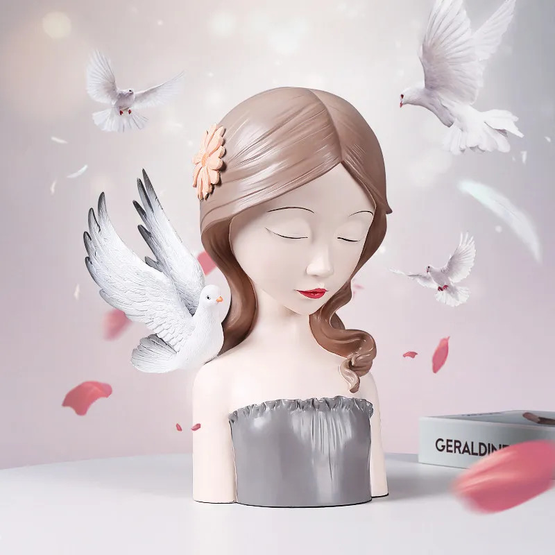 

Modern Cute Bird Girls Resin Ornaments Home Livingroom Table Sculpture Crafts Office Desktop Figurines Decoration Wedding Gifts